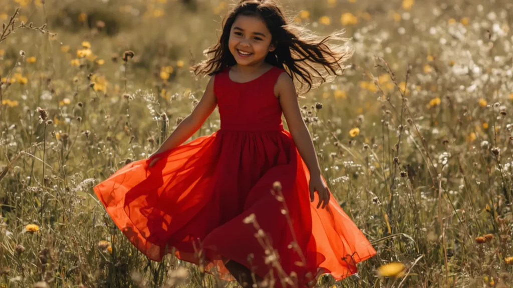 red dress caption