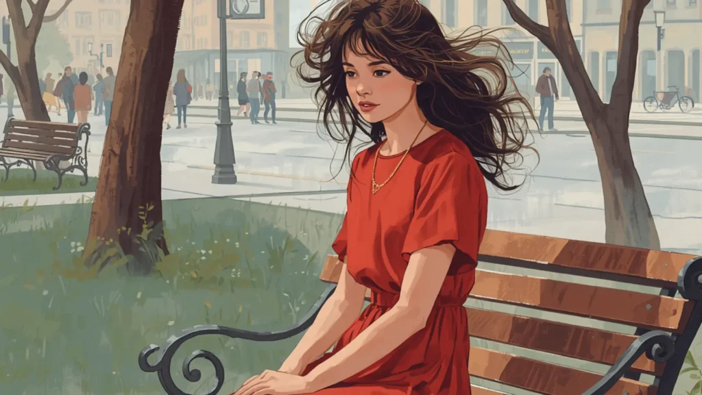 red dress caption